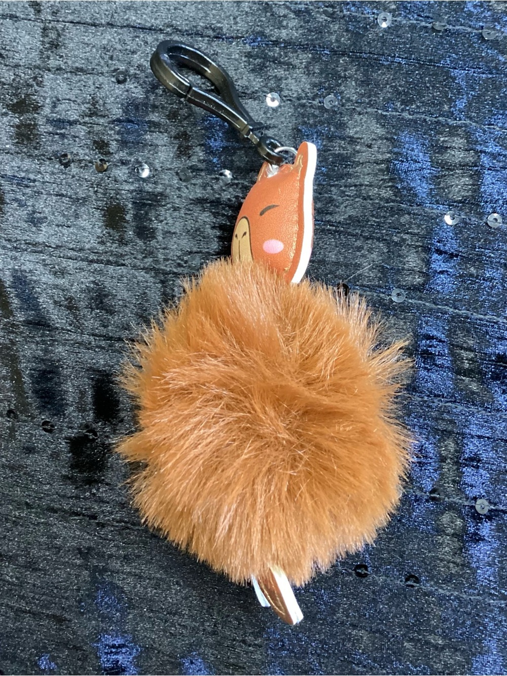 Brown Alpaca Pom Pom Keychain with Clip - Picture 6 of 11